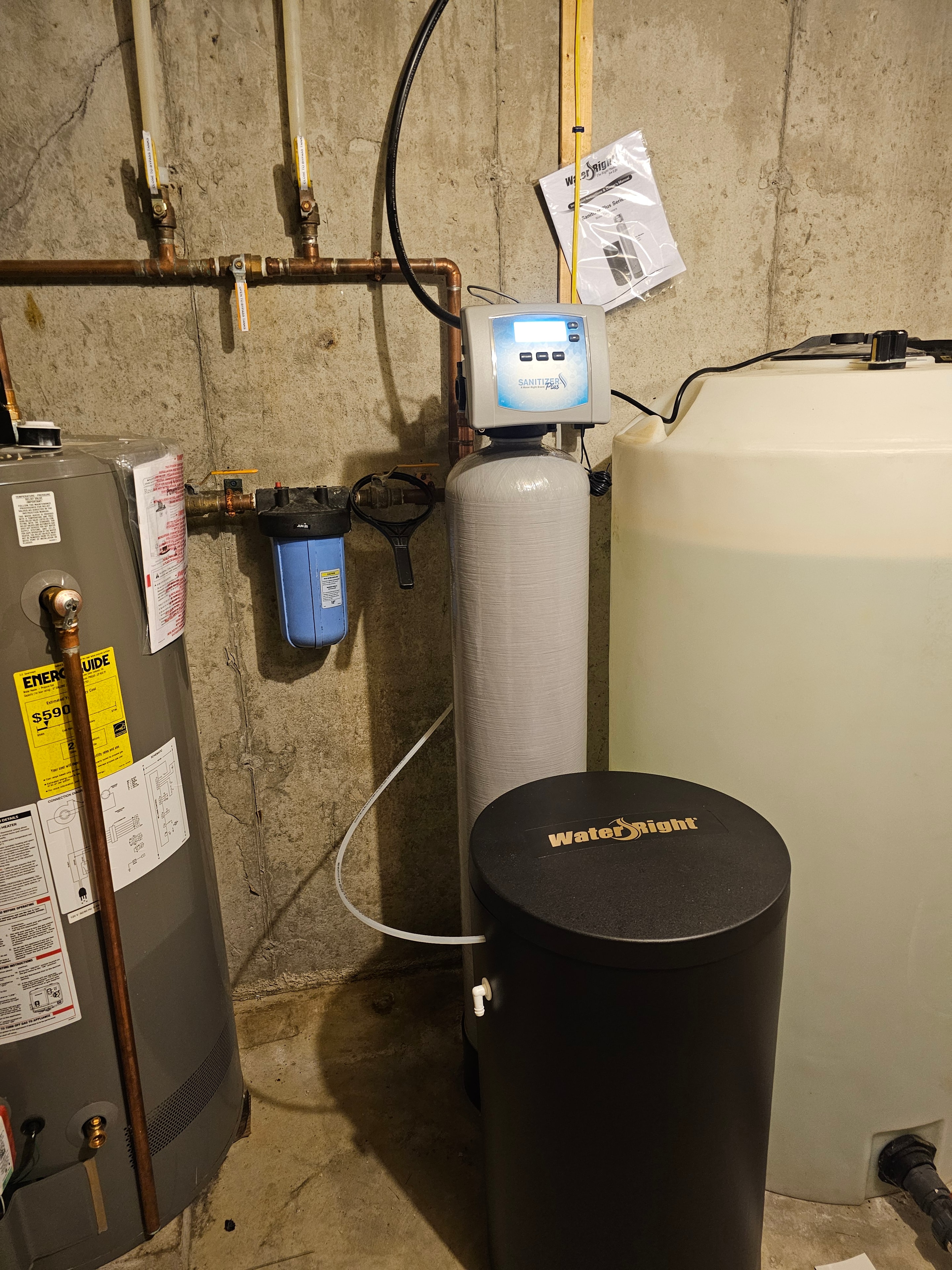 Water system with controls and piping